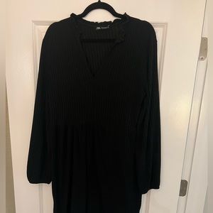 Zara Black Rib Knit Babydoll Dress Size Large